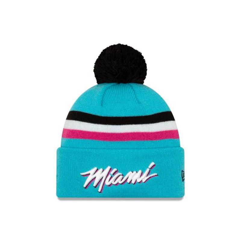 NBA Miami Heat 2019 Authentics City Series Pom Knit (PQT8652) - Blue New Era Beanies